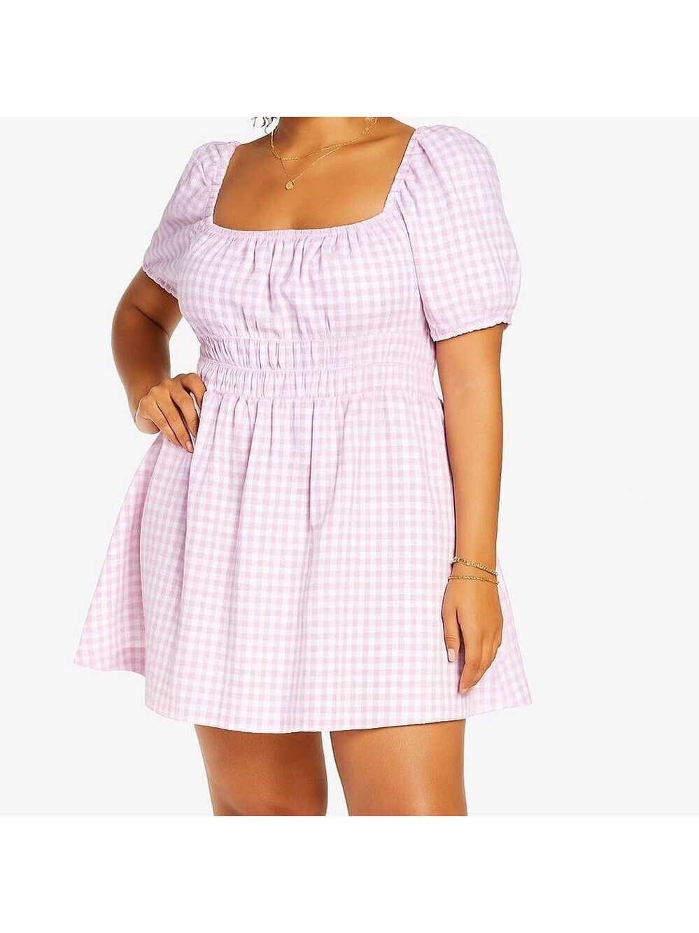 BP. Pink Gingham Puff Sleeve Mini Dress Size 1X NWOT